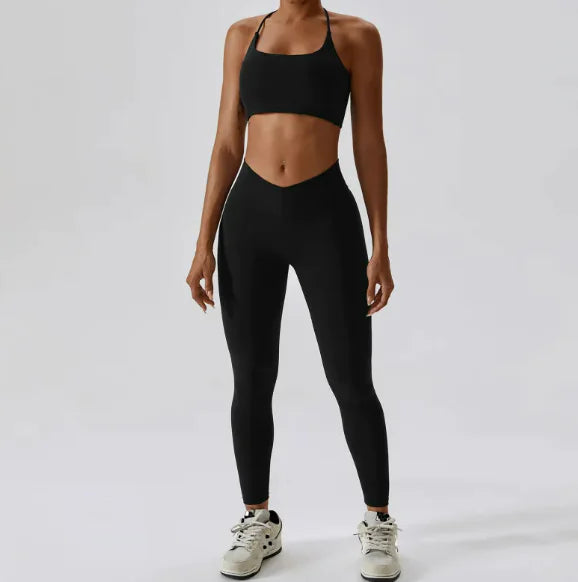 Back Striped Design Sports Yoga Suit