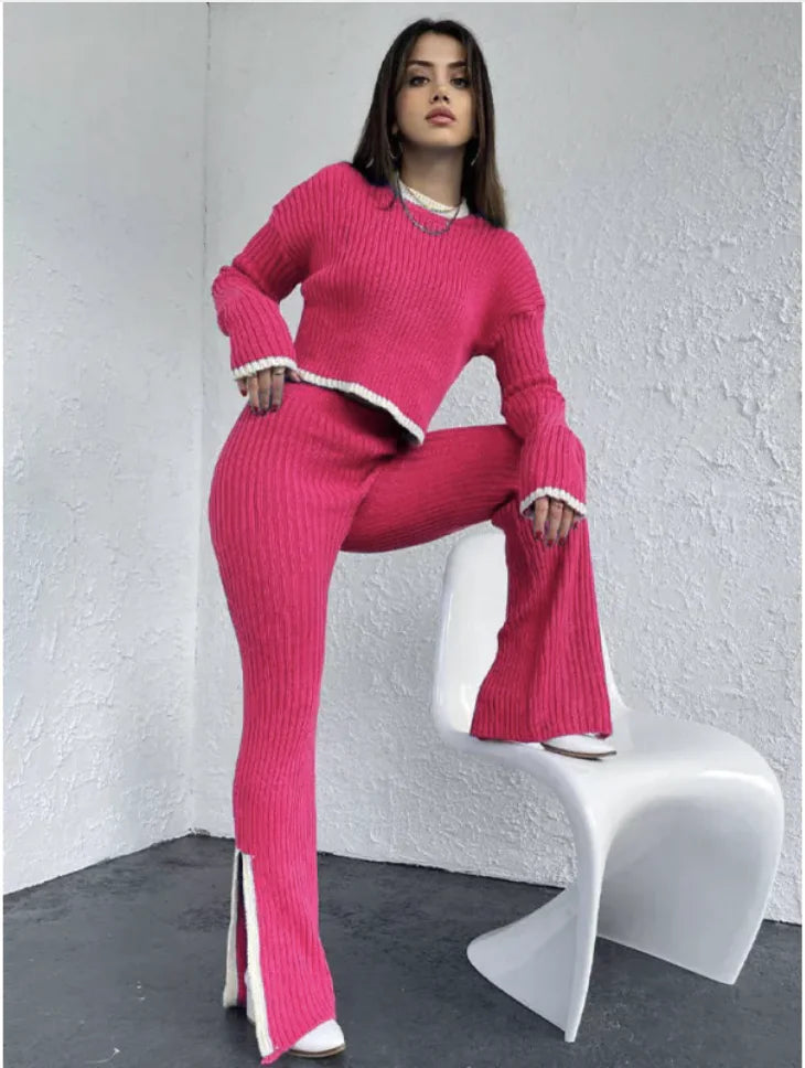 Women's Color Block Knitted Sweater Set