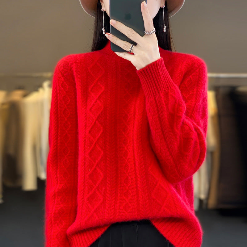 Autumn And Winter Thickening Half Turtleneck Cable-knit Sweater Sweater