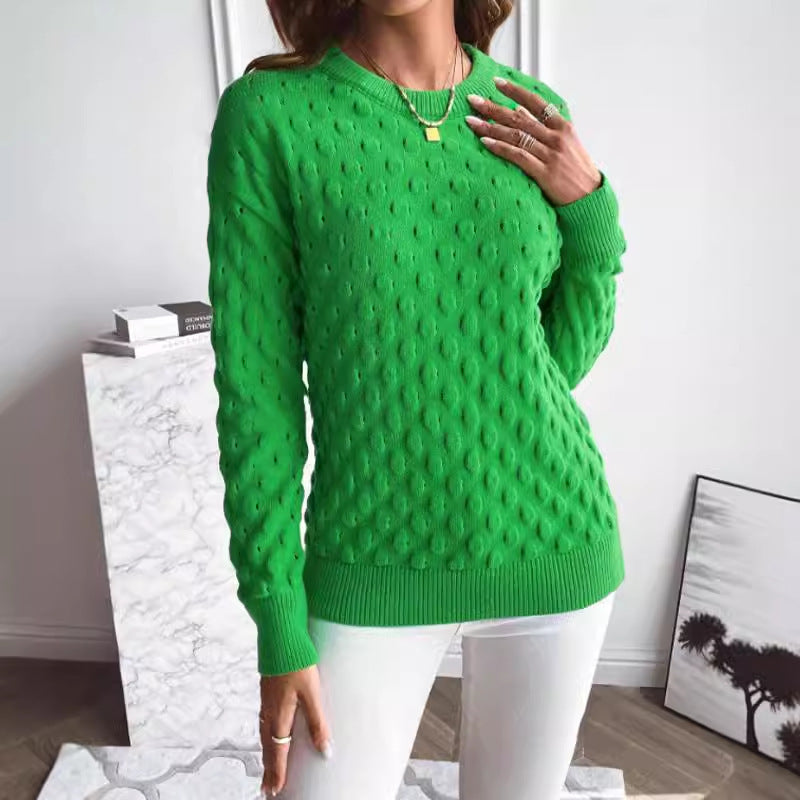 Pullover Round Neck Long Sleeves Knitwear Solid Color Top