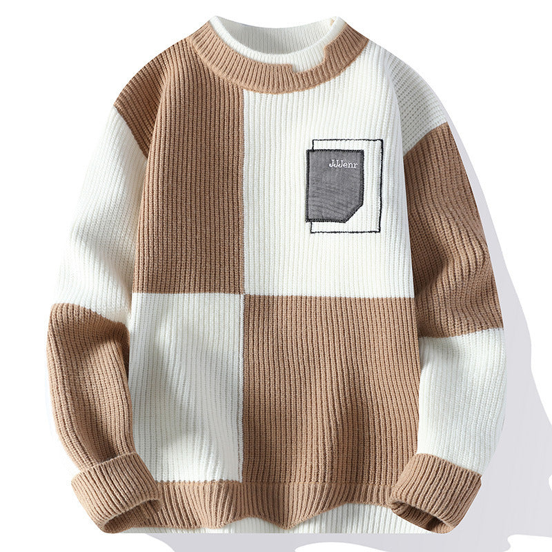 Pullover Half Turtleneck Color Matching Casual Sweater