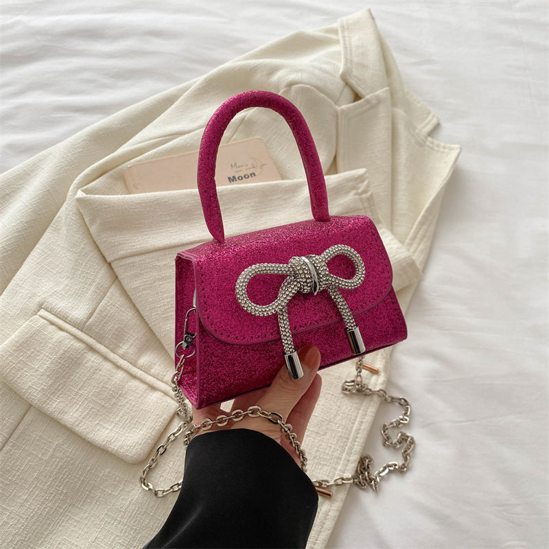 Simple Casual 2024 Bowknot New Fashion Korean Chain Personality Hand-carrying Crossbody Shoulder Small Square Bag