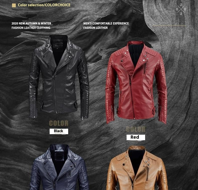 Trendy Leather Jacket Men's Fleece-lined PU Jacket