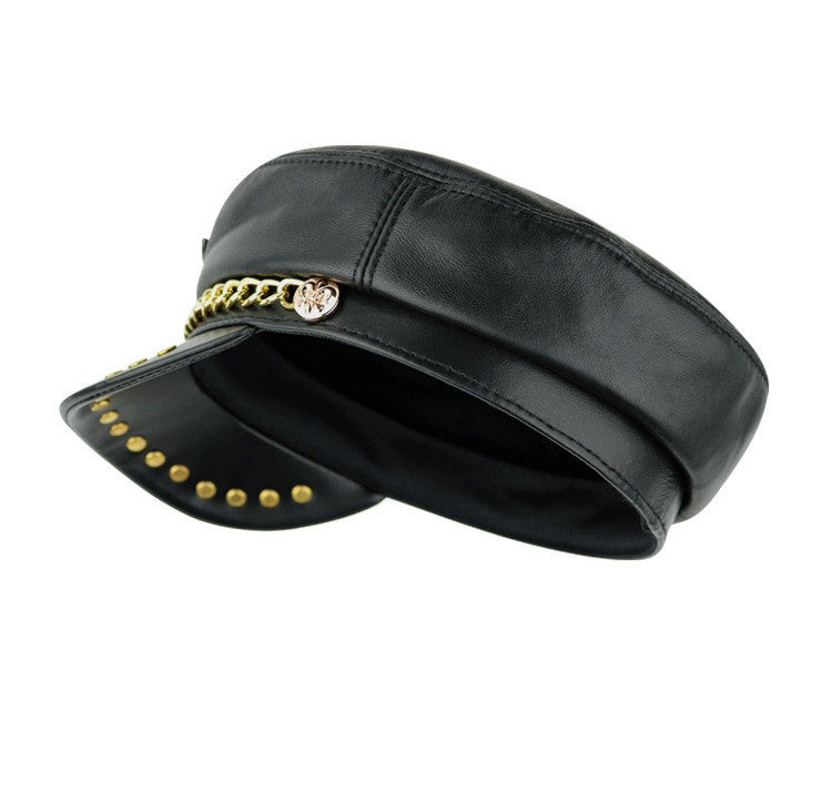 Leather Hat Men's And Women's Fashionable Flat Top Leather