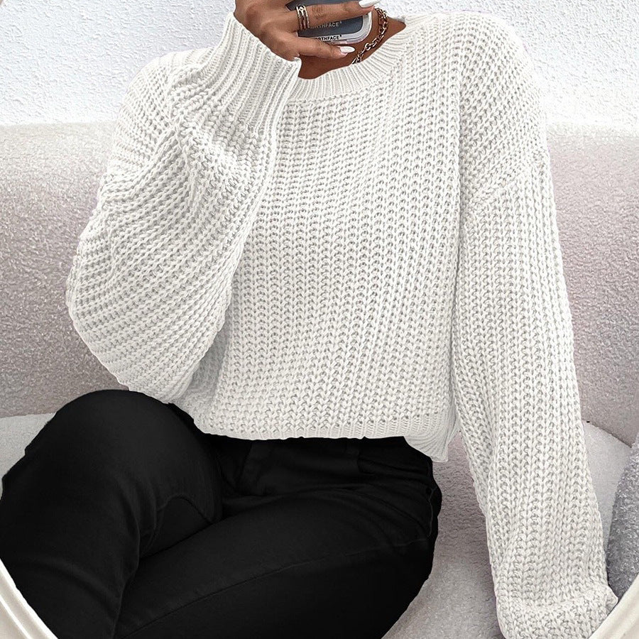 European And American Loose Short Pullover Round Neck Long Sleeves Sweater