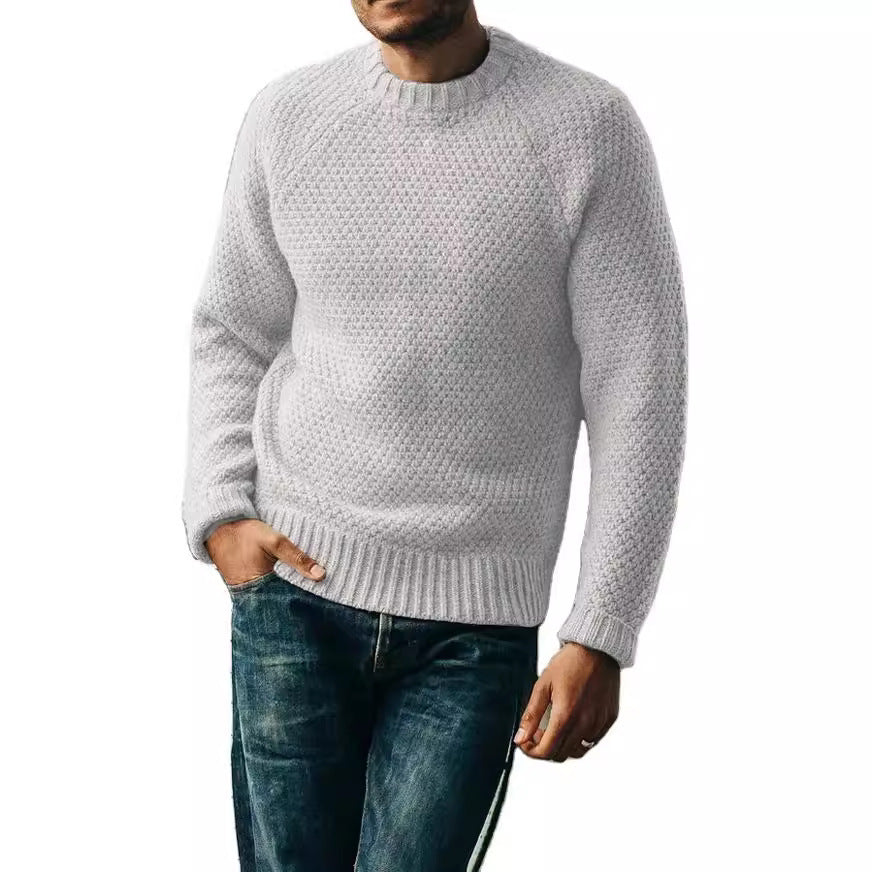 Men's Pullover Sweater Winter Casual Solid Color Round Neck Knitted Top Clothing