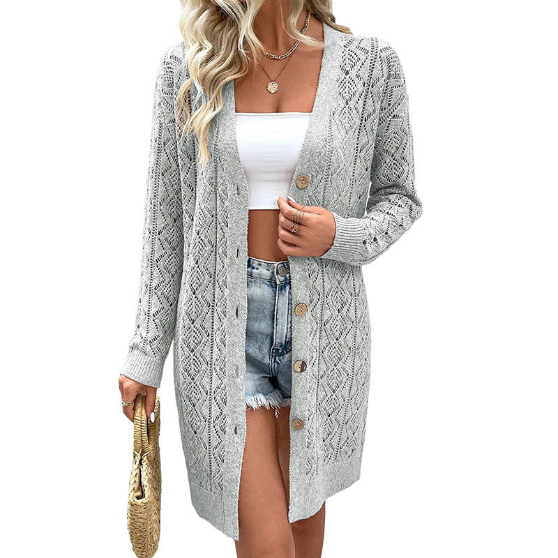 Women's Casual Solid Color Hollow Cardigan Sweater