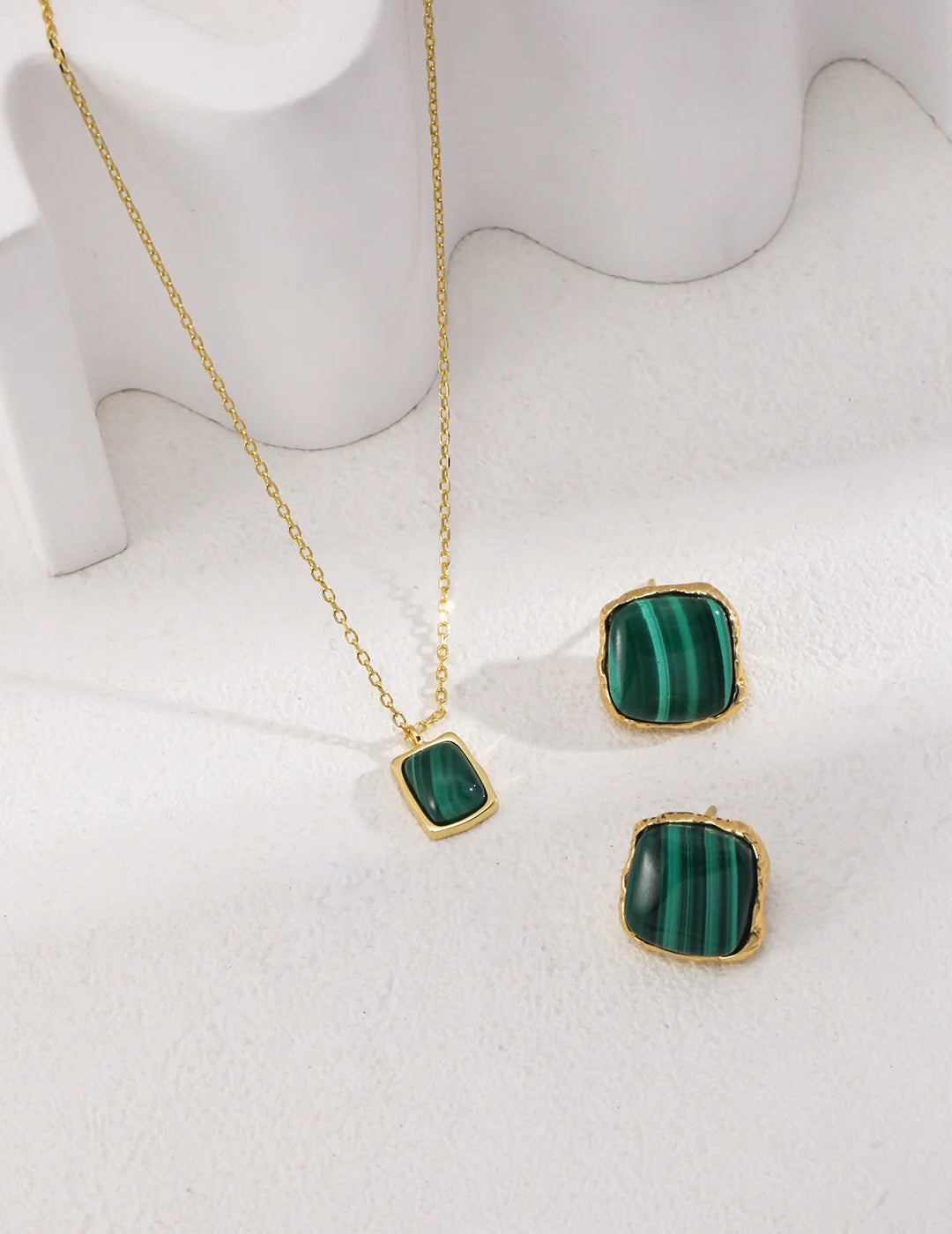 Square Malachite Stone Earrings