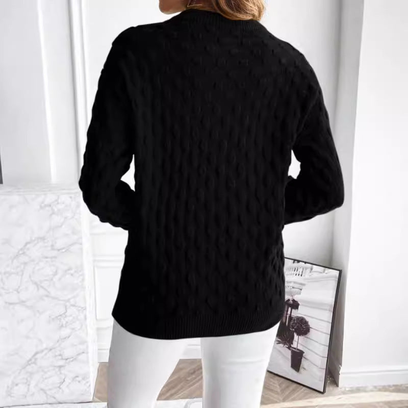 Pullover Round Neck Long Sleeves Knitwear Solid Color Top