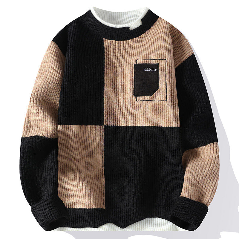 Pullover Half Turtleneck Color Matching Casual Sweater