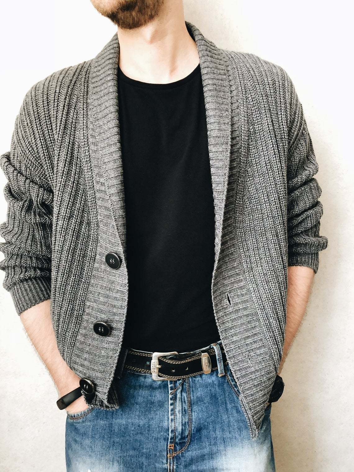 Men's Cardigan Sweater Long Sleeve Urban V-neck Men's Knitwear