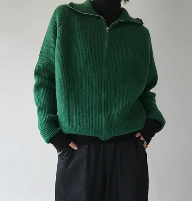 Women's Dark Green French Vintage Sweater Coat