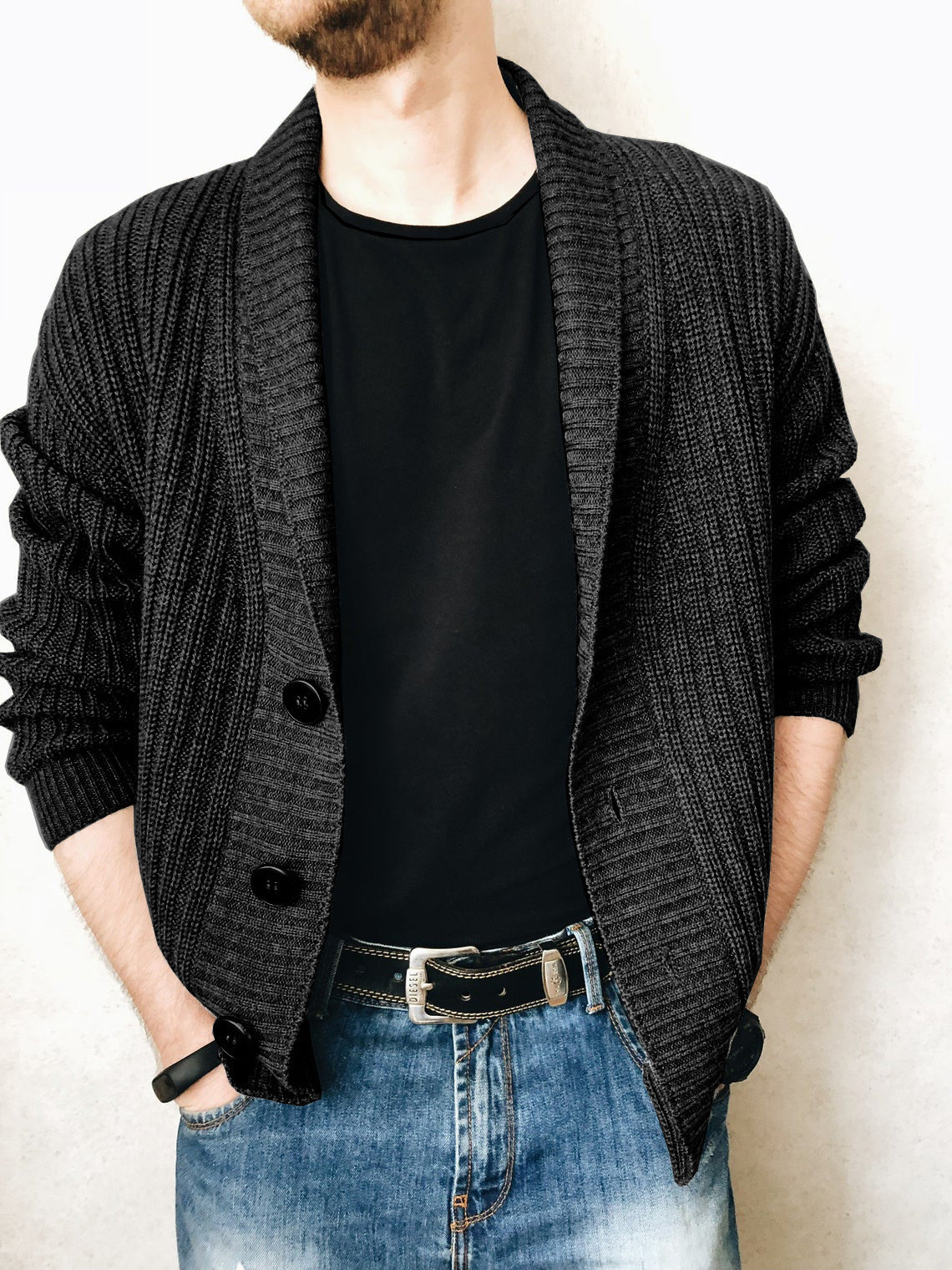 Men's Cardigan Sweater Long Sleeve Urban V-neck Men's Knitwear