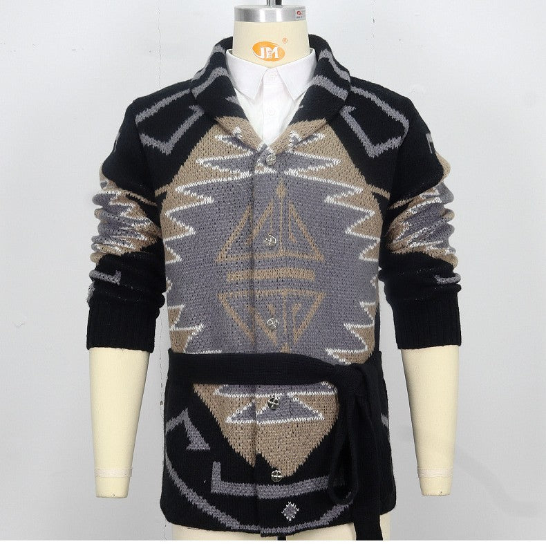 Men's American-style Retro Heavy-duty Jacquard Sweater