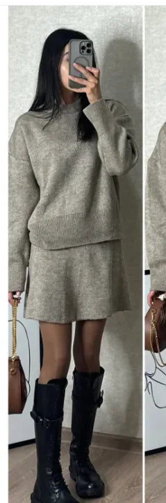 2-Piece Knitted Sweater & Skirt Set