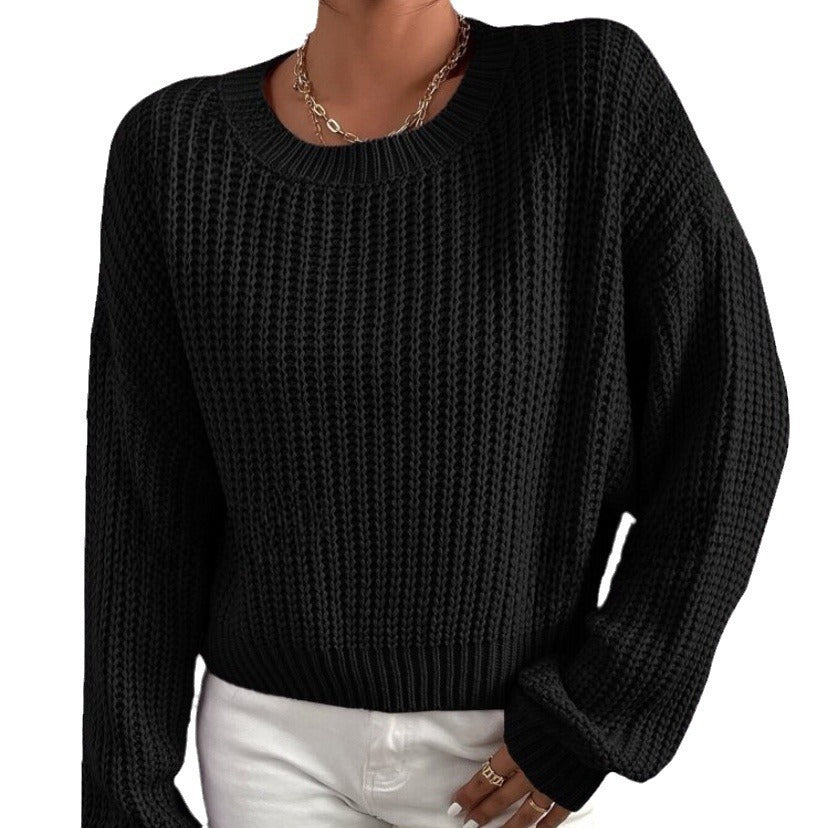 European And American Loose Short Pullover Round Neck Long Sleeves Sweater