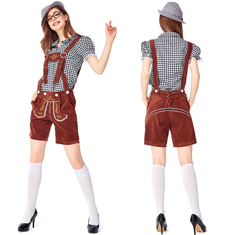 German Traditional Beer Festival Clothing Plaid Overalls Suit Women