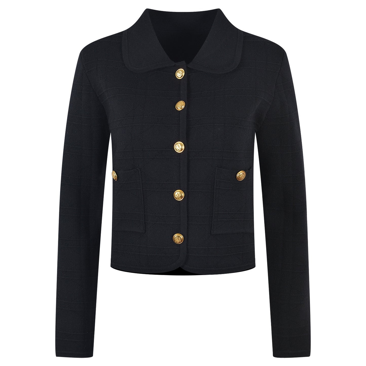 Temperament Commuting Embossed Gold Button Pocket Long-sleeved Sweater