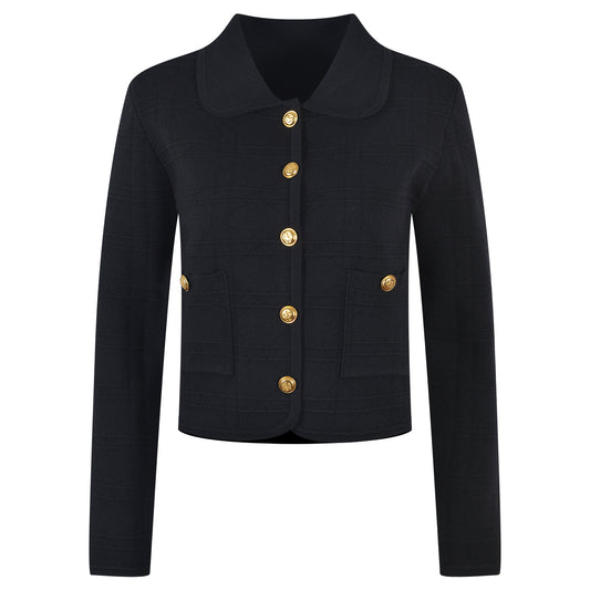 Temperament Commuting Embossed Gold Button Pocket Long-sleeved Sweater