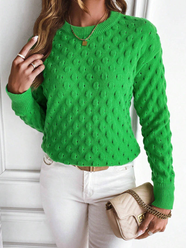 Pullover Round Neck Long Sleeves Knitwear Solid Color Top