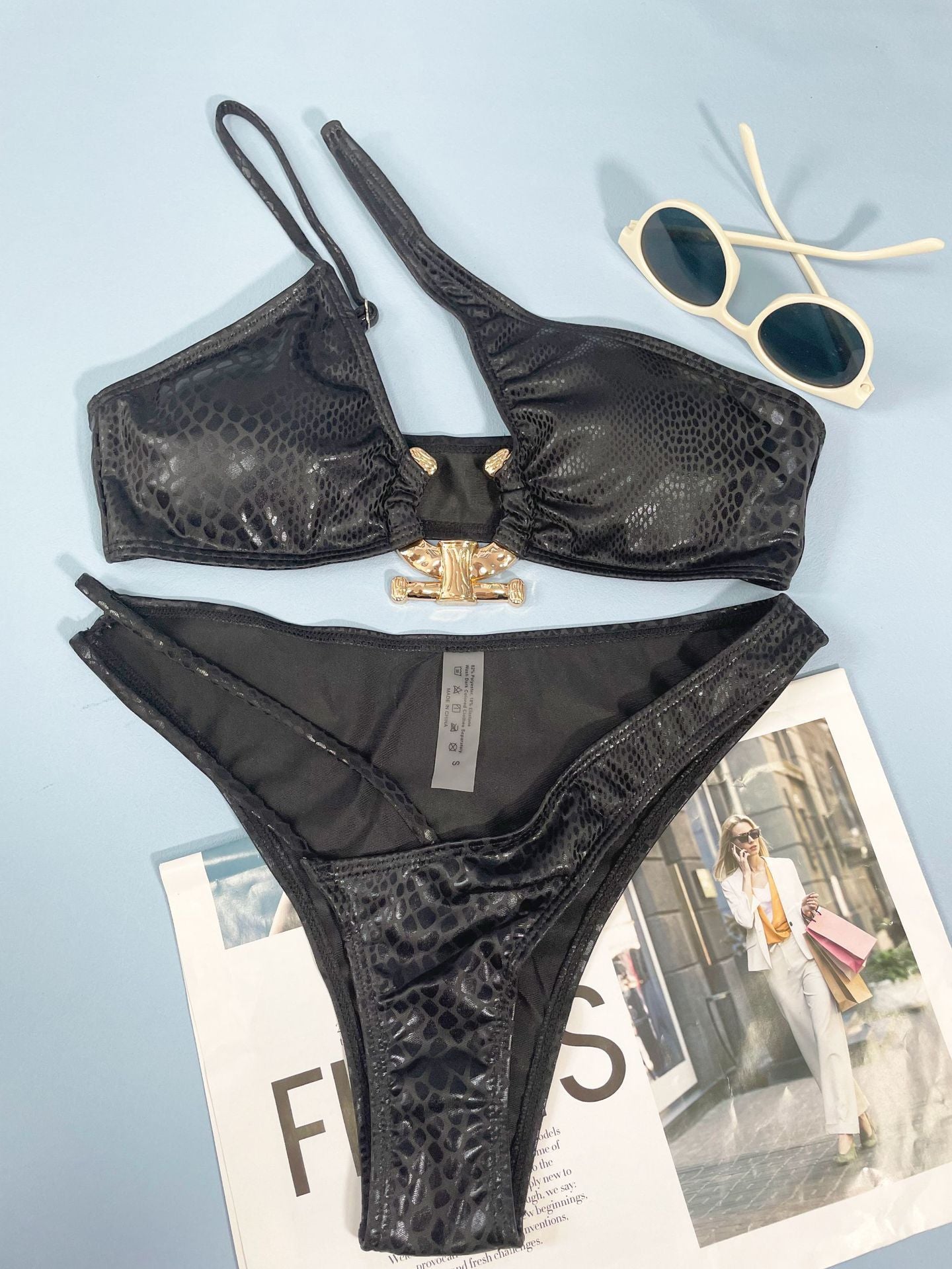 Damen Bikini mit Schlangenmuster, Badeanzug, Dreipunkt-Bademode