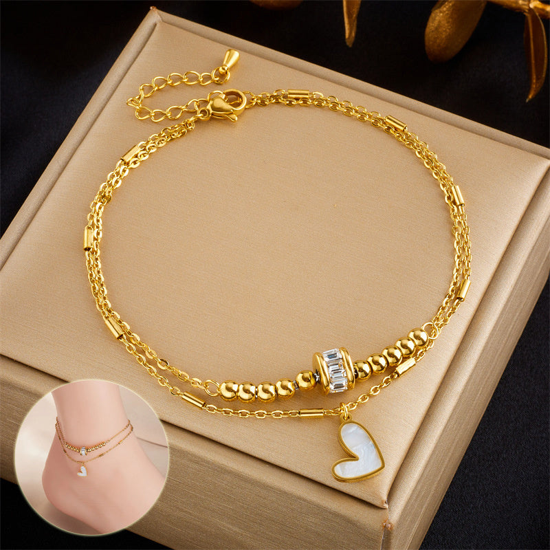 Modeschmuck Boho Classic Love Heart Knöchelkette Doppellagiges Kettenarmband Fußkettchen Charm Quaste Beinkette an Fußkette Frauen Party Schmuck Accessoires