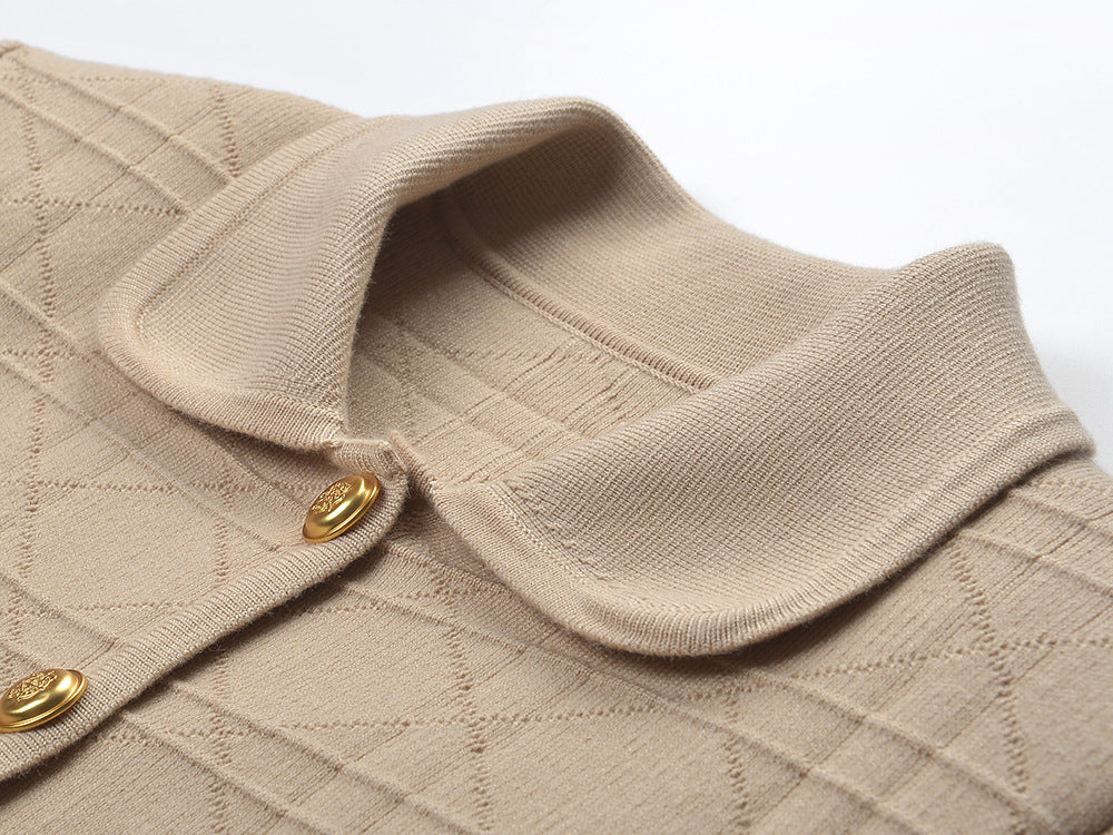 Temperament Commuting Embossed Gold Button Pocket Long-sleeved Sweater