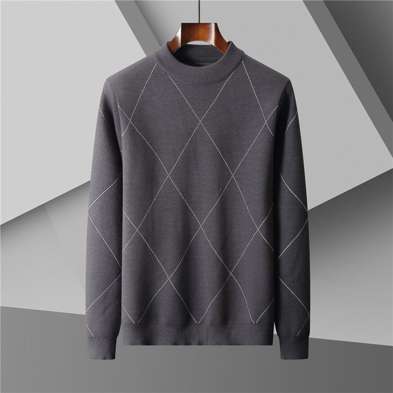 Jacquard-Strickpullover mit halbem Rollkragen für Herren in Übergröße