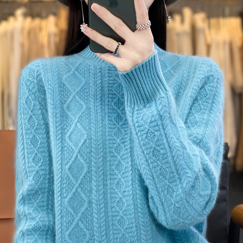 Autumn And Winter Thickening Half Turtleneck Cable-knit Sweater Sweater