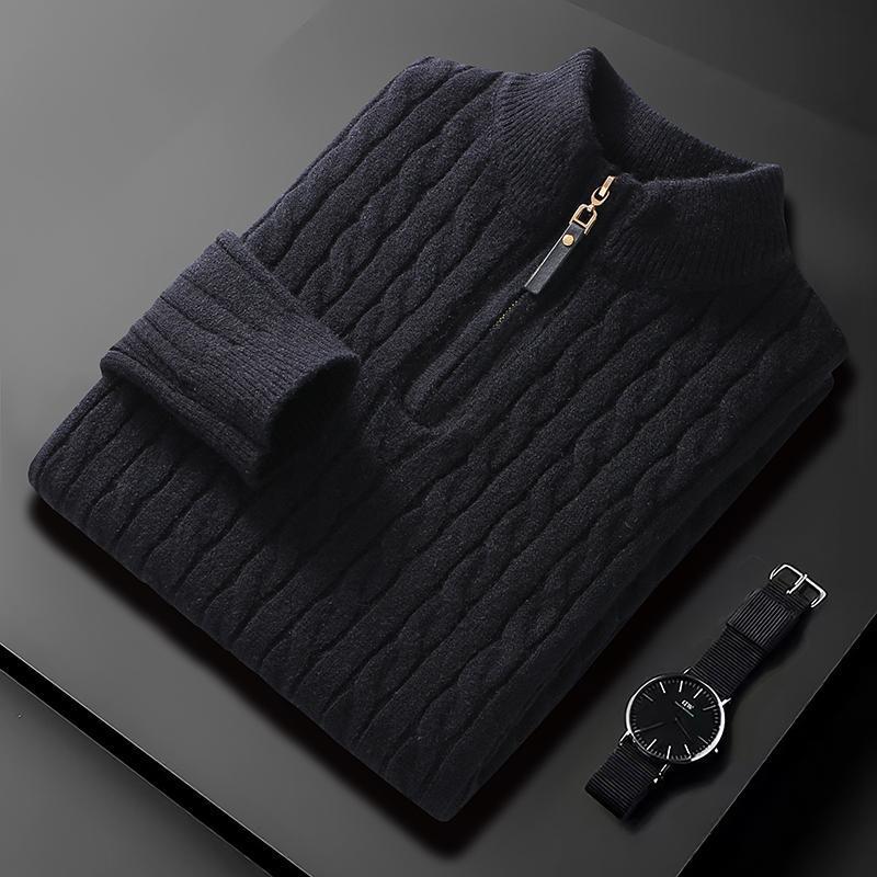 Fall Winter Men Half Zip Sweater Diamond Lattice Sweater