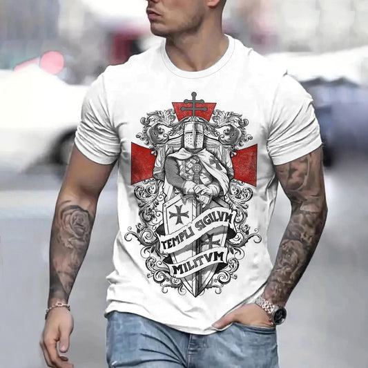 Retro Casual Templar Printed T-shirt