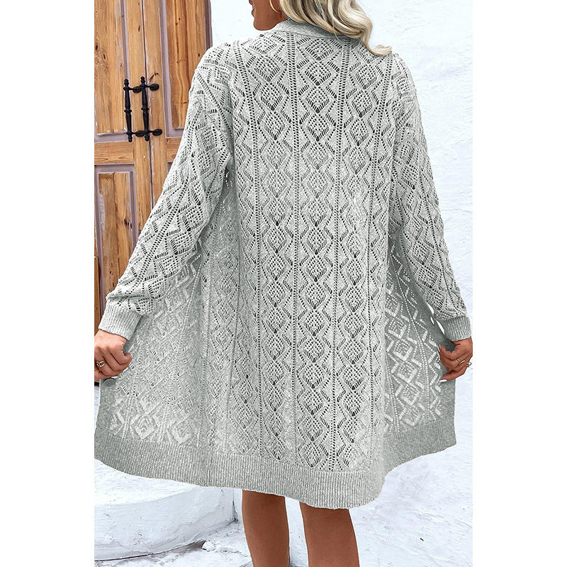 Women's Casual Solid Color Hollow Cardigan Sweater