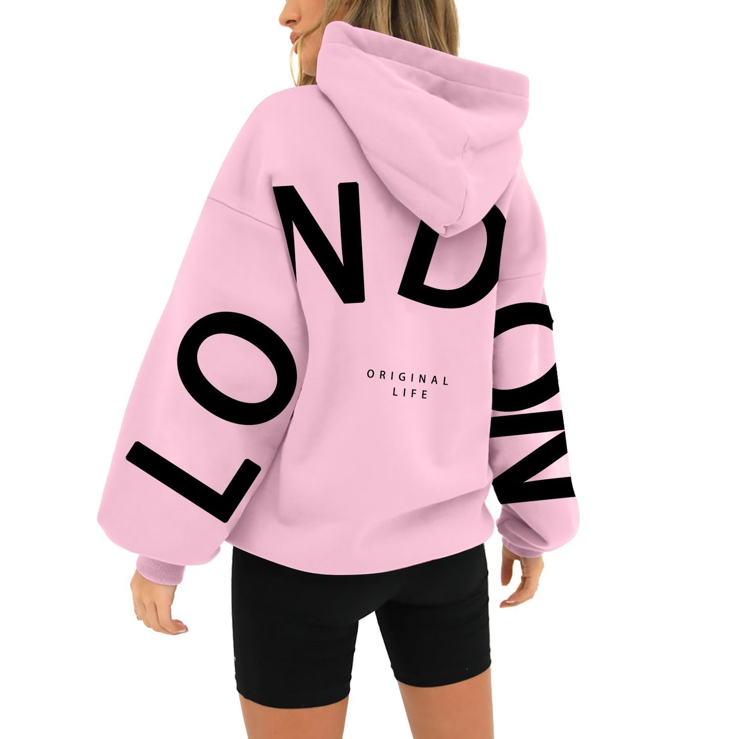 Printed Long Sleeve Loose Pockets Hooded Sweater