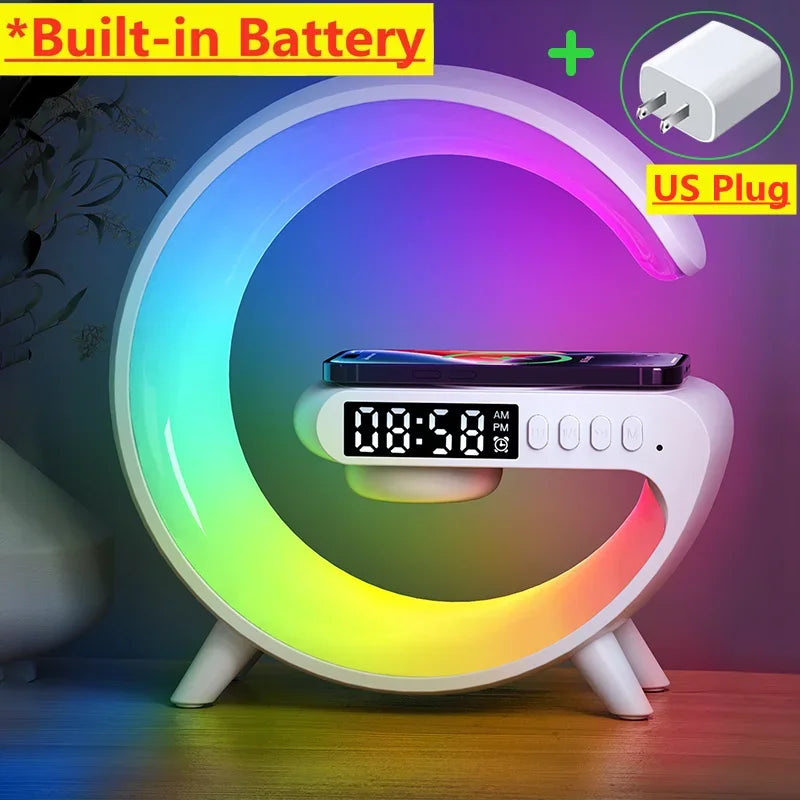 Mini Multifunction Wireless Charger Pad Stand Speaker TF RGB Night Light Fast Charging Station for Iphone Samsung Xiaomi Huawei