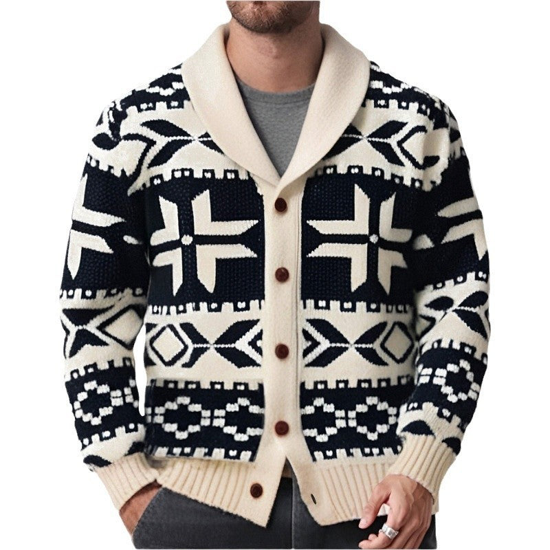 Men's European And American Retro Heavy-duty Jacquard Sweater