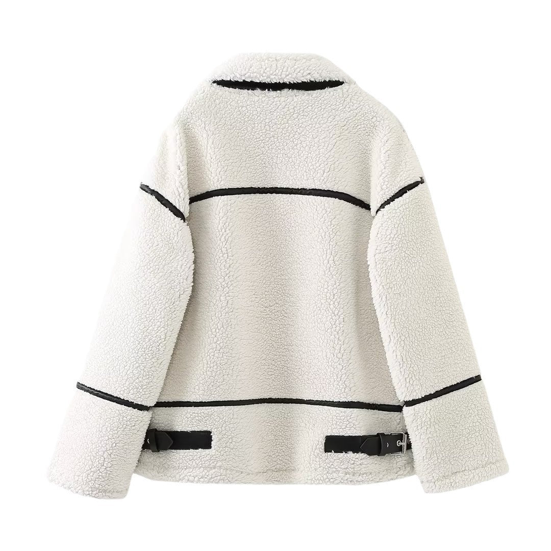 Women's Patchwork Lamb Fur Integrated Fun Design European And American Style Jacket Coat