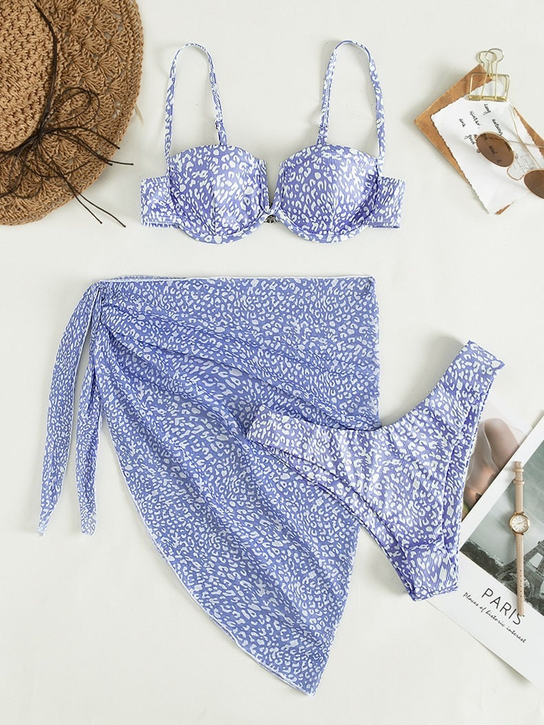 Three-piece Floral Bikini Beach Dress