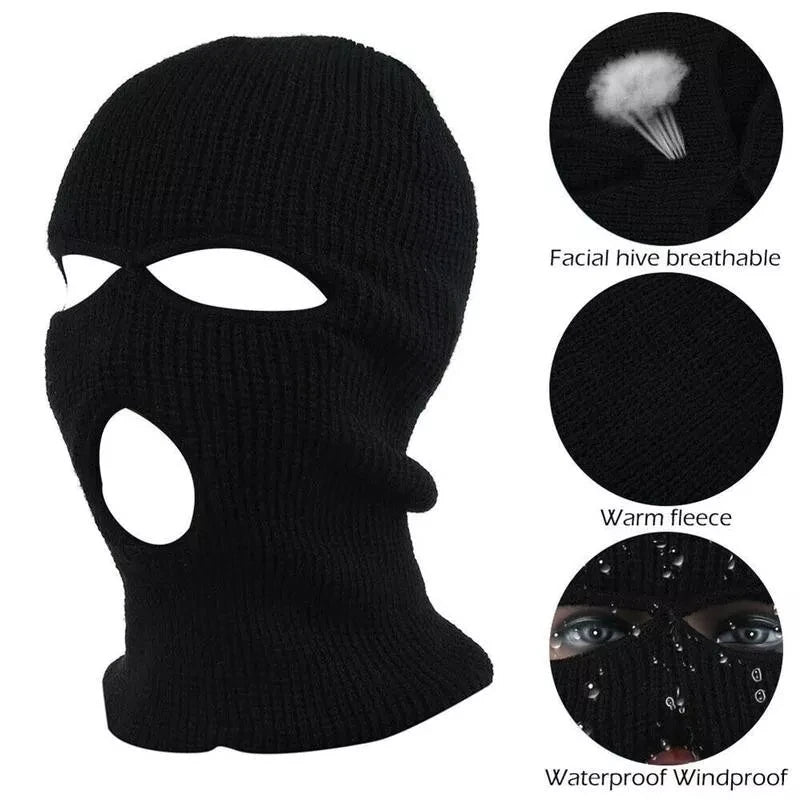 Motorcycle Windproof Full Face Knit Hats Custom Skimask Men Warm Wool Balaclava Embroidery Winter Hats Knitted 3 Holes Ski Mask