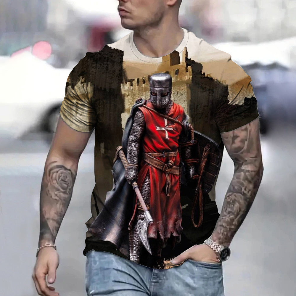 Retro Casual Templar Printed T-shirt