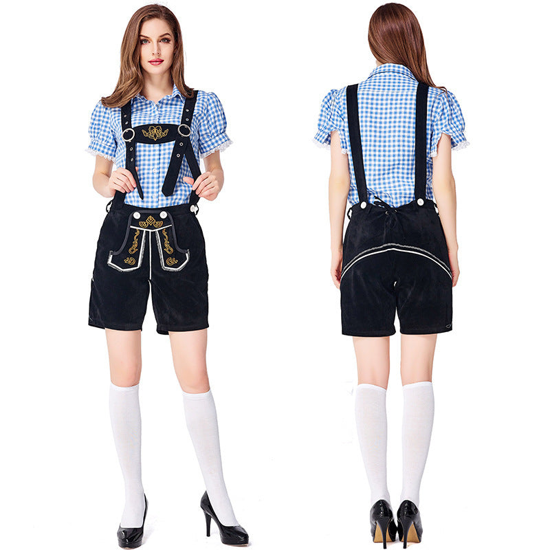 German Traditional Beer Festival Clothing Plaid Overalls Suit Women