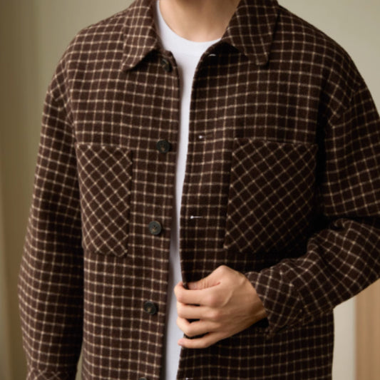 Double-sided Woolen Houndstooth Design Coat Men's Casual