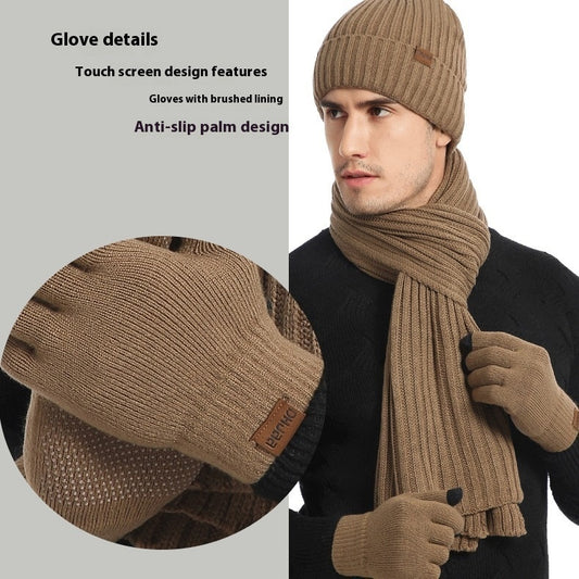 Men's And Women's Knitted Thickened Warm Wool Hat Scarf Gloves Three-piece Set