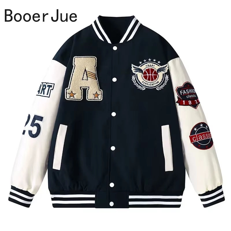 Varsity Baseball Bomber Jacket Men Hip Hop Harajuku Bone Letter Patchwork Leather Jackets Streetwear Women Unisex College Coats