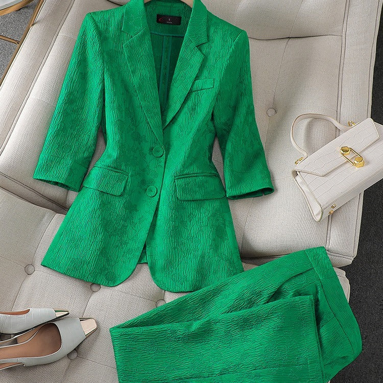 Half Sleeve Blazer And Pant Suit Ladies Women Female Jacket