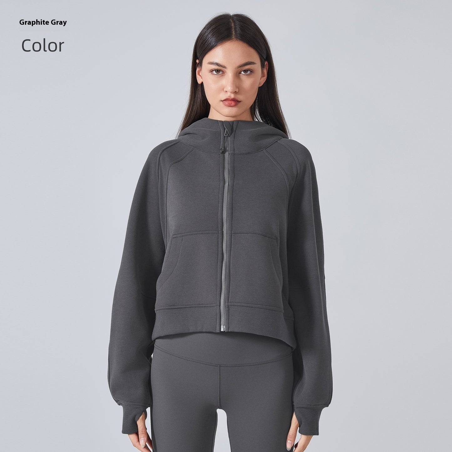 Fleece Zipper Hooded Sports Jacket Loose Yoga Clothes