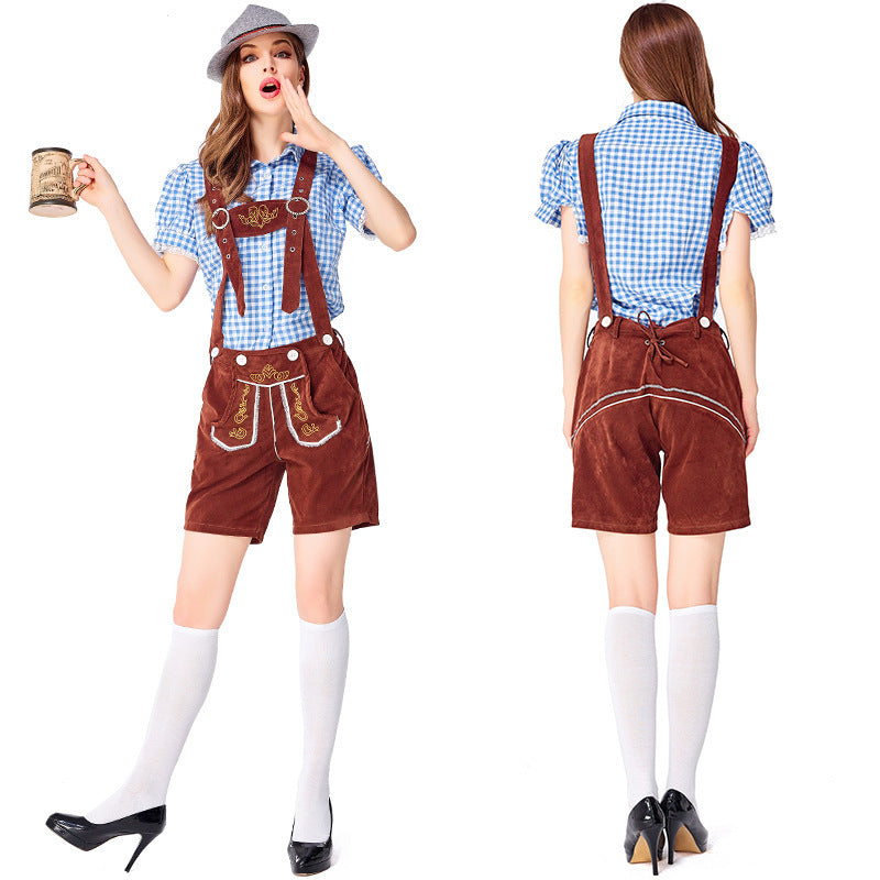 German Traditional Beer Festival Clothing Plaid Overalls Suit Women