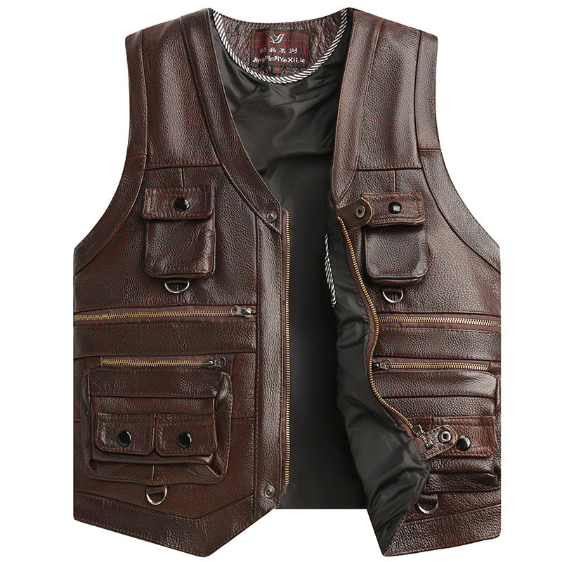 Genuine Leather Vest Man First Layer Cowhide Motorcycle Clothing