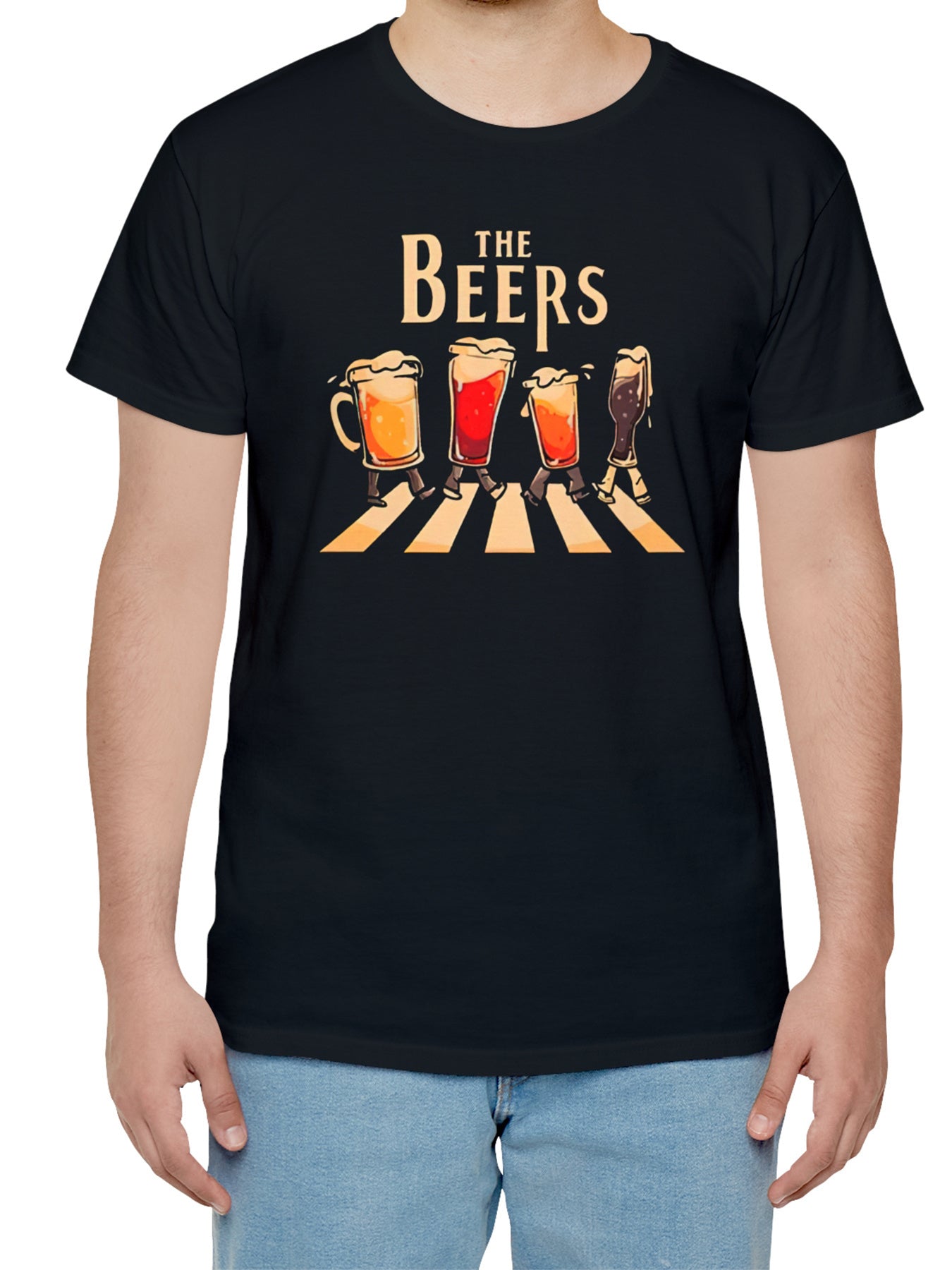 Men's Round Neck T-shirt, Fashionable Beer Print, Fashionable Short Sleeved Top, Suitable For Daily Wear In Summer