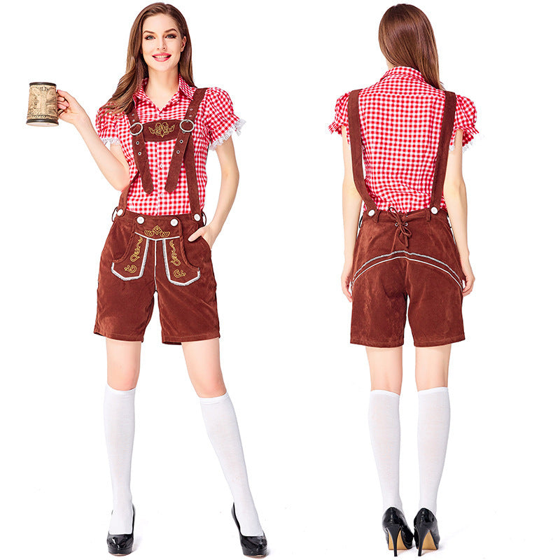 German Traditional Beer Festival Clothing Plaid Overalls Suit Women