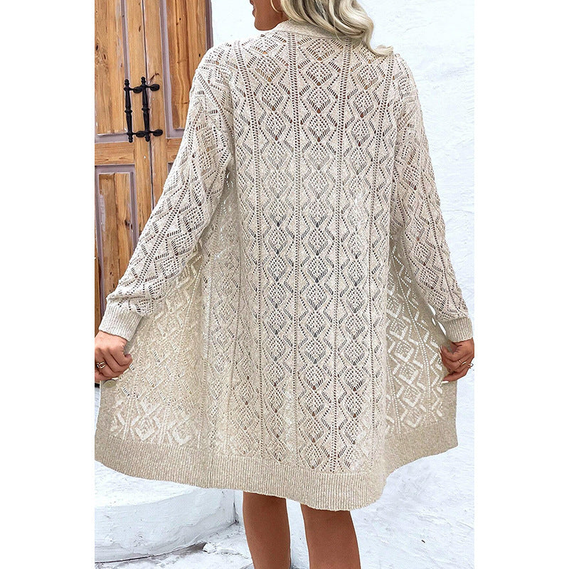 Women's Casual Solid Color Hollow Cardigan Sweater